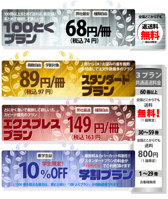 1冊より裁断！ プランが選べる冊数プラン！自炊派のための本・書籍の