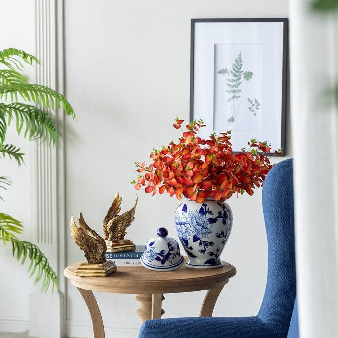 マグノリア模様の蓋付き花瓶 壺 H36.5cm | ホームインテリア萬里