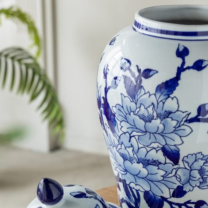 マグノリア模様の蓋付き花瓶 壺 H46cm | ホームインテリア萬里