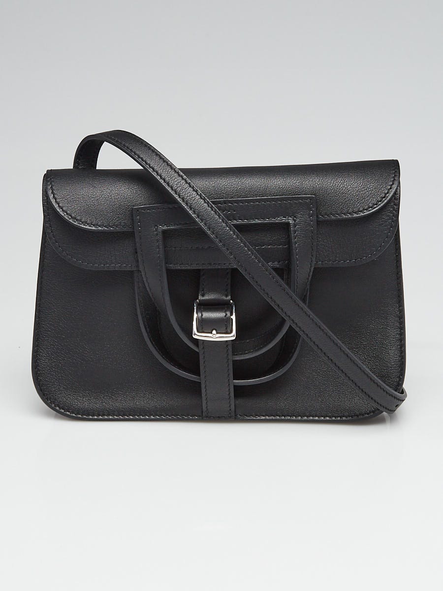 Hermes 22cm Black Swift Leather Palladium Plated Halzan Mini Bag