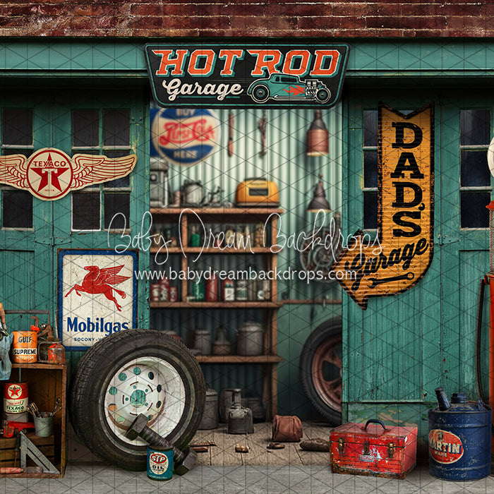 Hot Rod Garage (Dad) (JA) — Baby Dream Backdrops