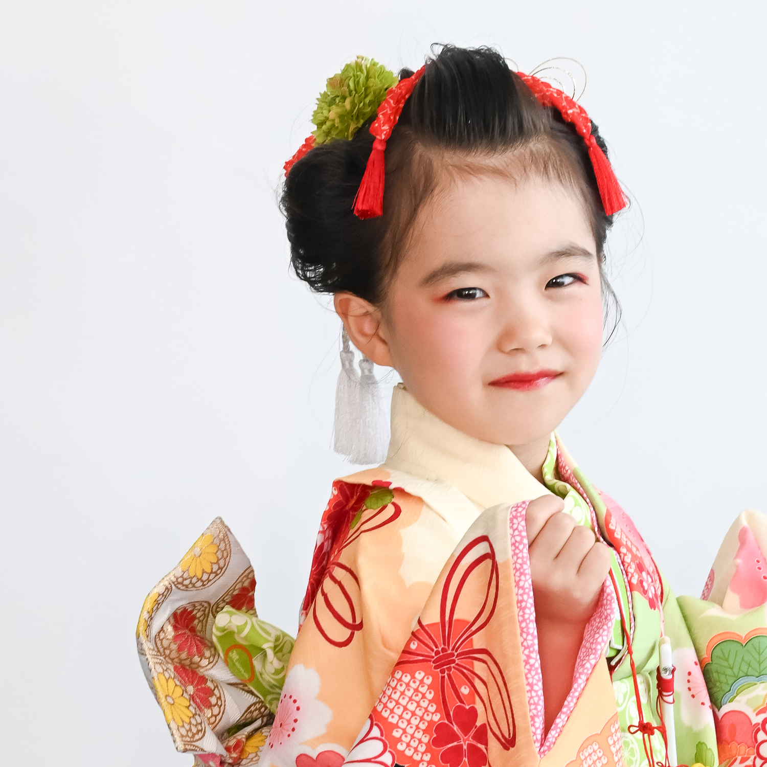 七五三7歳/ハーフ成人式振袖髪飾り緑/黄色E】ヘッドドレス＆水引き金