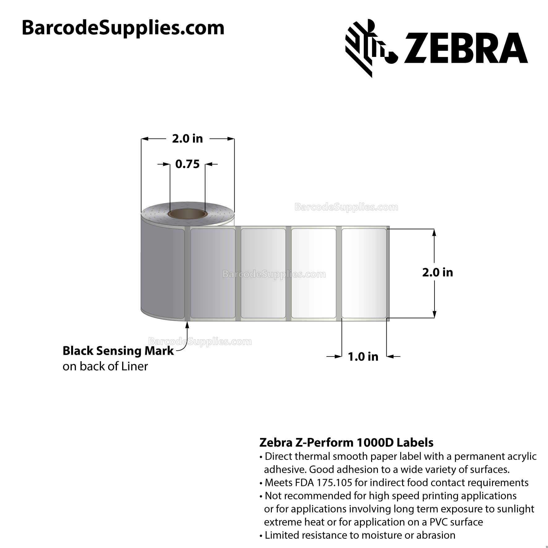2 x 1 Direct Thermal Labels - LD-R7MU5P