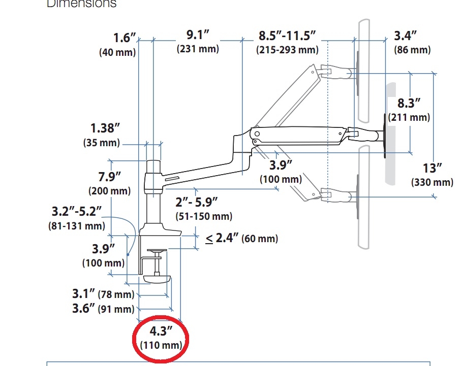 価格.com - 『寸法』エルゴトロン 45-241-026 LX デスクマウントアーム
