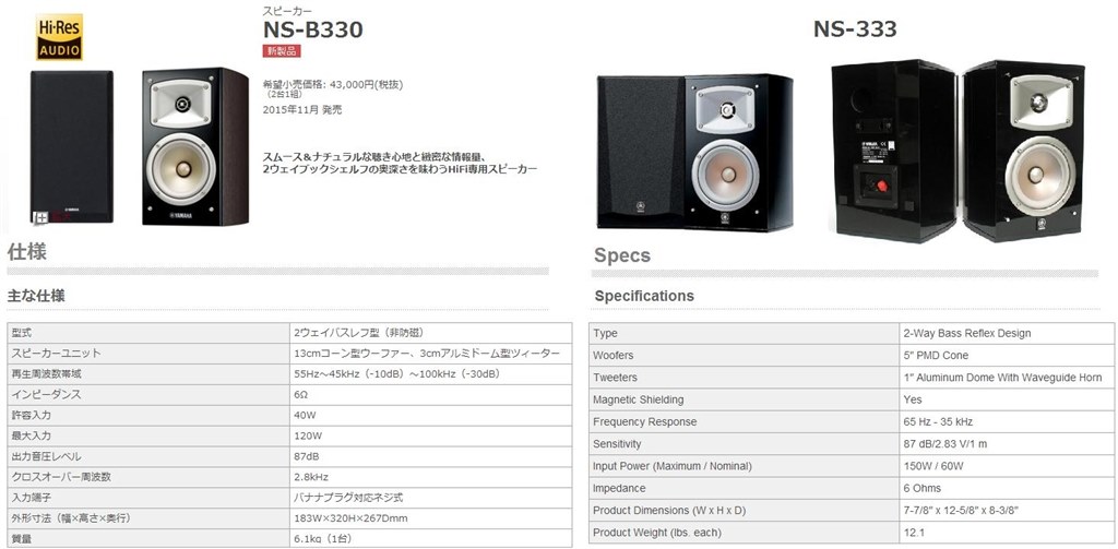 ホワイトバージョン』 ヤマハ NS-B330(B) [ブラック ペア] のクチコミ