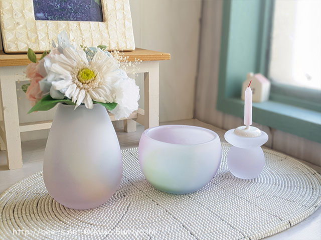 かわいい虹色ガラス仏具セット 3点～7点セット