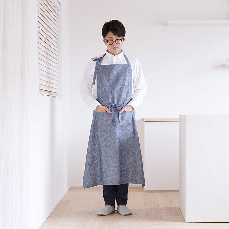 リネンエプロン] ネックストリングエプロン L 単色 / リネン100