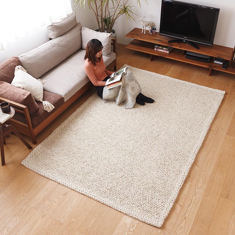 天然素材の北欧風厚手ウールラグ [ホワイトグレー] / WW51 | ボー