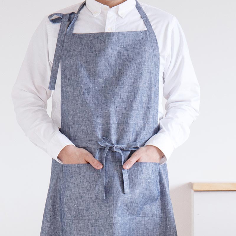 リネンエプロン] ネックストリングエプロン L 単色 / リネン100