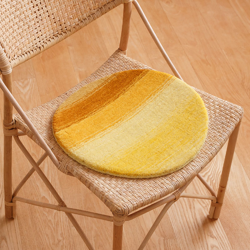 風水ラグ 円形シートクッション ウール100 / ゴールド (イエロー