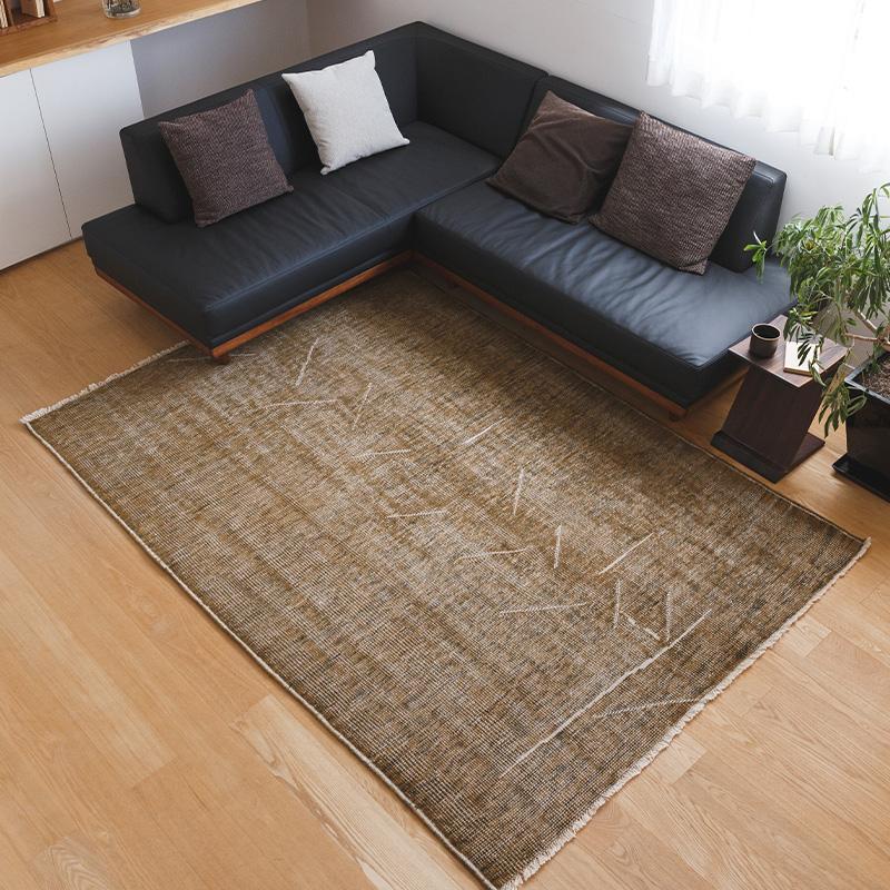 ヴィンテージ風ラグ ウール100％ 黄色絨毯 [NR5603アンティーク