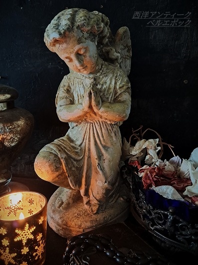 西洋アンティーク ベルエポック エンジェル祈り 天使の石膏像 ／アート