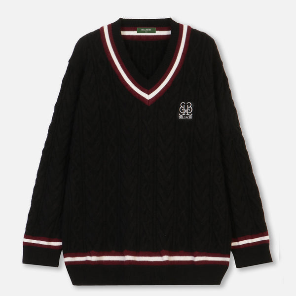 EMBLEM LS V-NECK KNIT - BLACK – BELLMORE