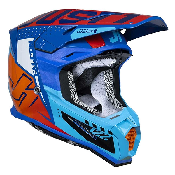 Just1 J22F Falcon Motocross Helmet- Orange/Blue with Just1 Nerve
