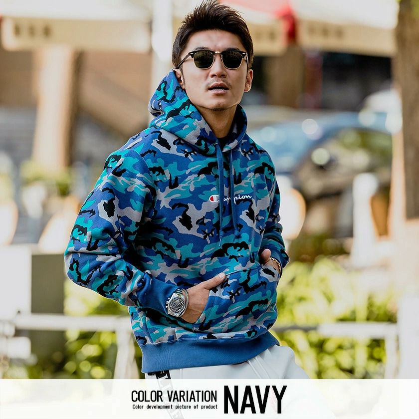 パーカー メンズ Champion(チャンピオン)カモフラージュ柄ロゴ刺繍プル