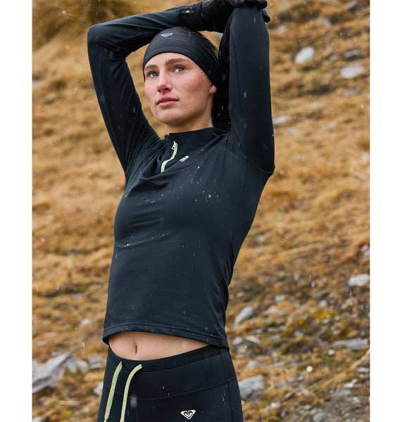 OUTLET】Roxy WAVES OF WARMTH ZIP UP LS ハーフジップ 裏起毛