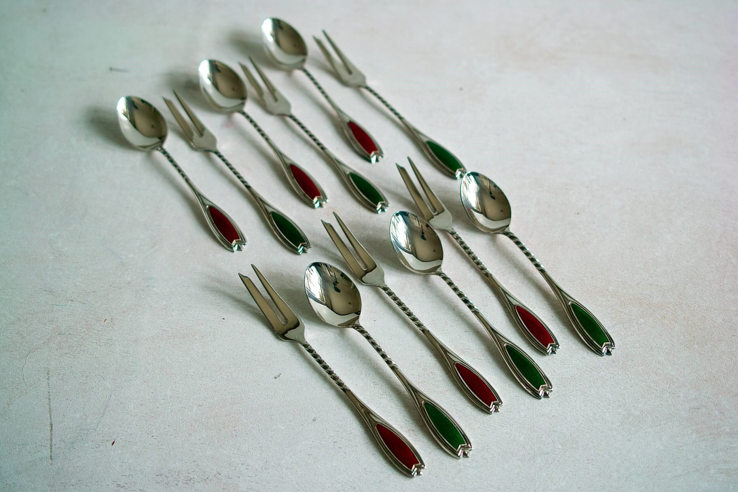 No.8708「安藤七宝店：デザートスプーン＆フォーク12本セット（箱付き