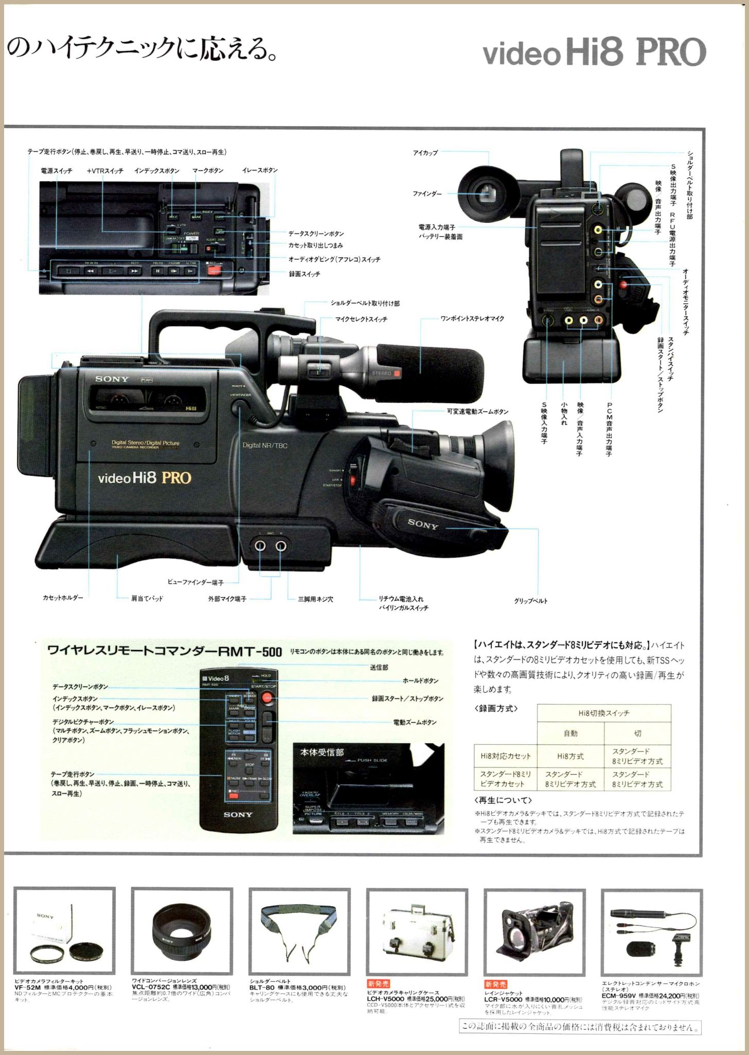 値下】【希少】Sony CCD-V5000 VideoHi8 PRO 付属品付 Sony CCD-V5000