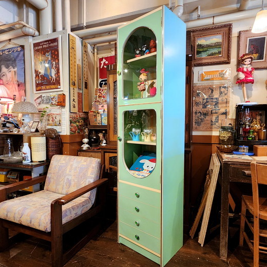 昭和レトロポップ アーチ窓のスリムキャビネット（飾り棚） - [Sold