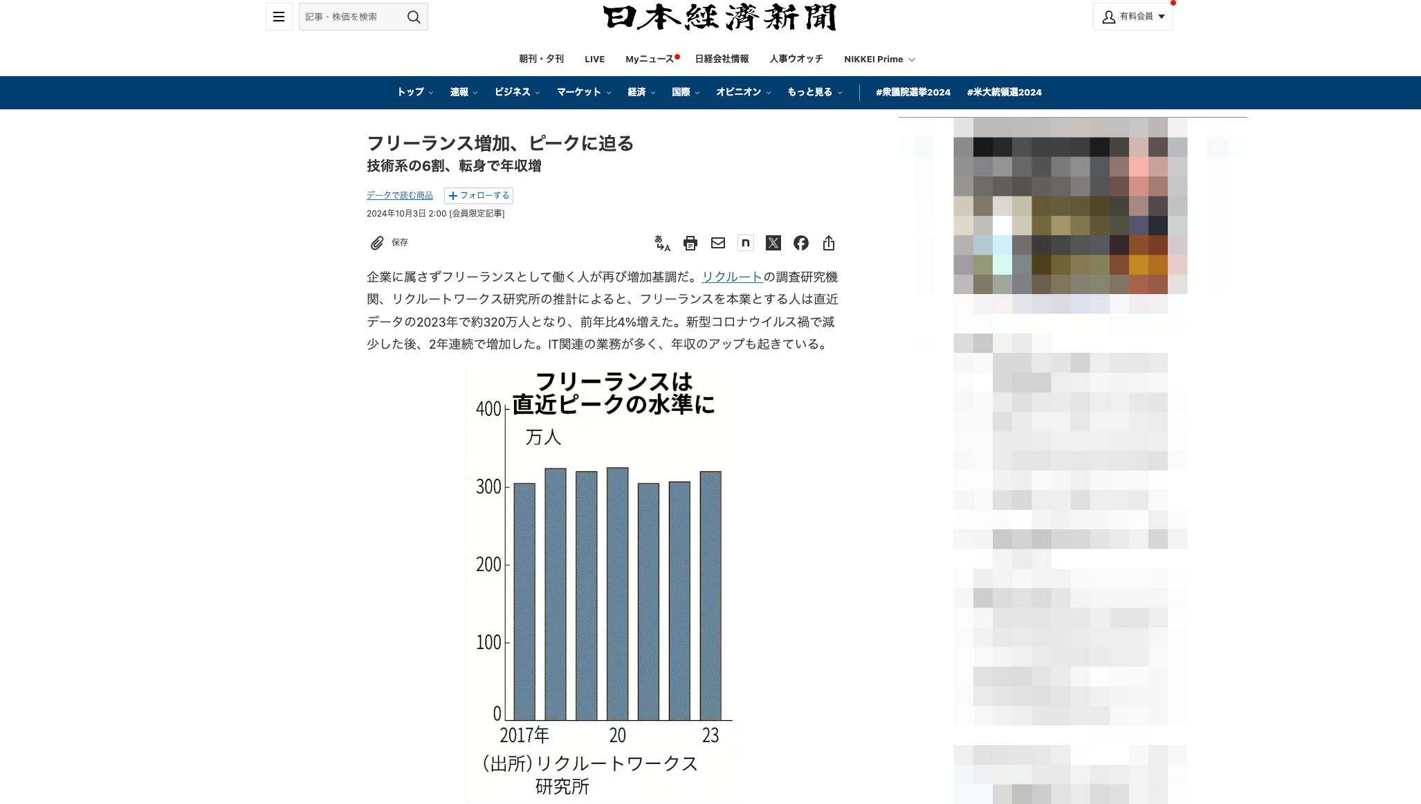 メディア掲載】10/3 日経電子版・日本経済新聞 朝刊 『フリーランス