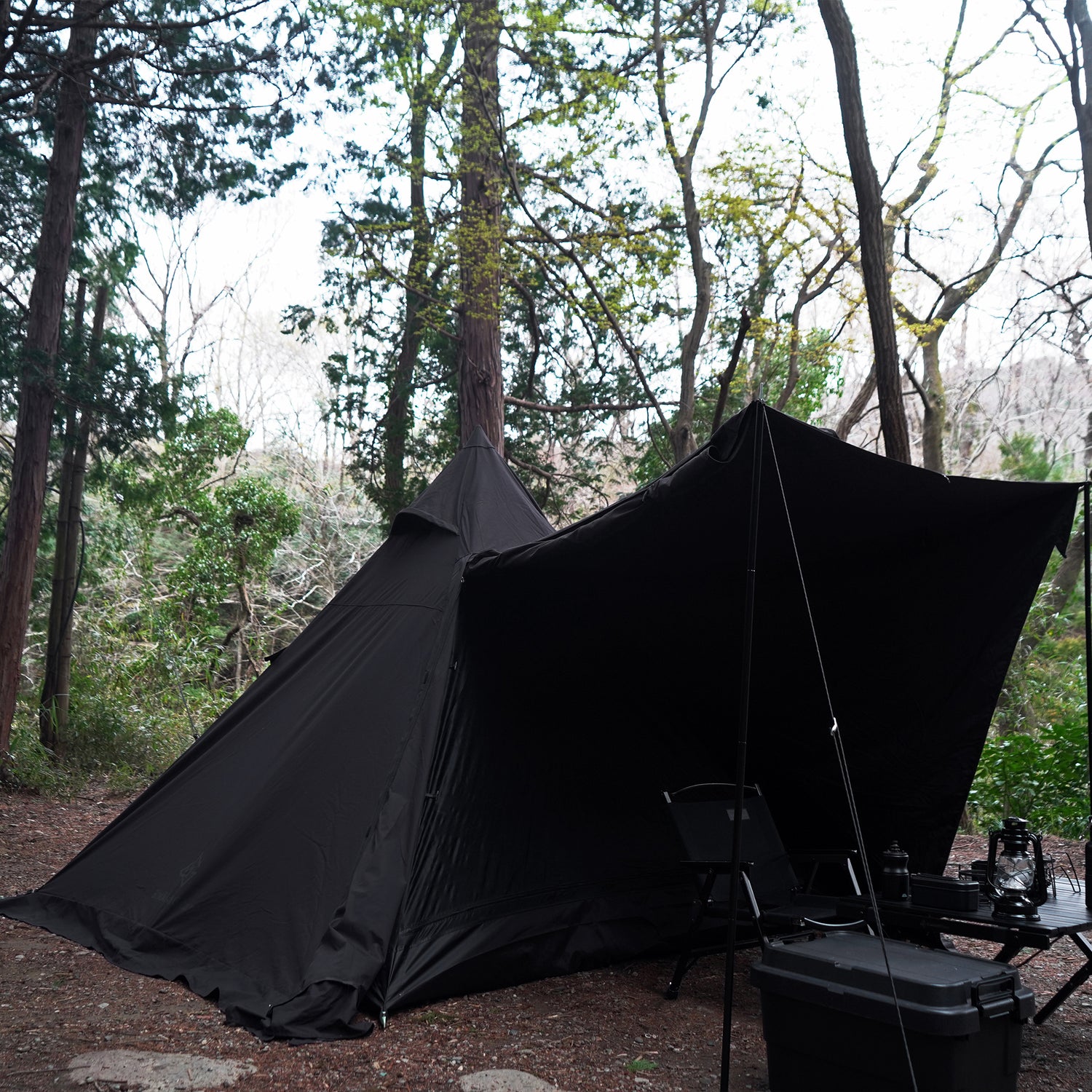 BLACK TIPI Black Tipi One Pole Tent TC Black Solo Skirt Attached