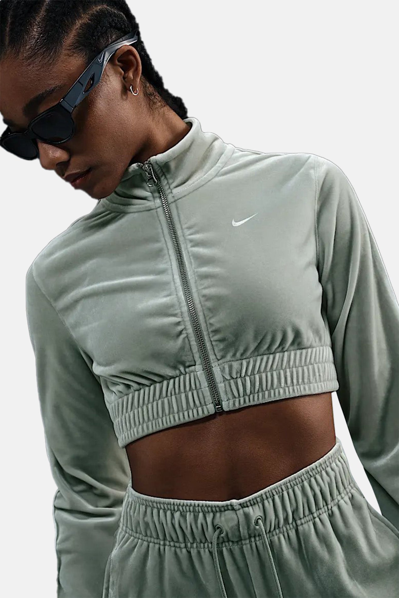 Nike Women's Cropped Velour Full Zip Top Jade Horizon – blueandcream