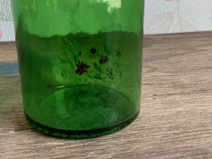 ベルギー 70s グリーンガラス お花 キャニスター ヴィンテージ | Blue