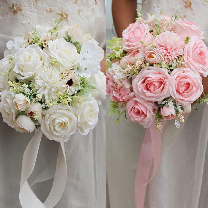 flo27b】ラウンドブライダルブーケ 【選べる2カラー】（直径約25cm