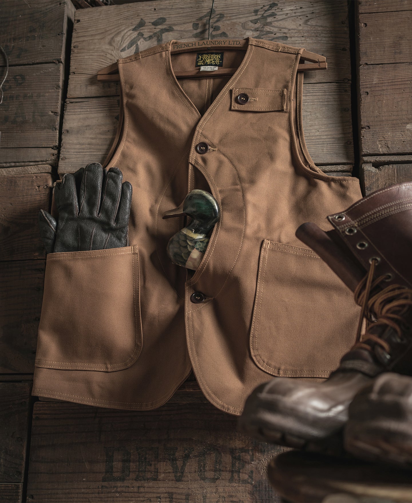 1930s Game Pocket Hunting Vest - Khaki | Fishing Waistcoat