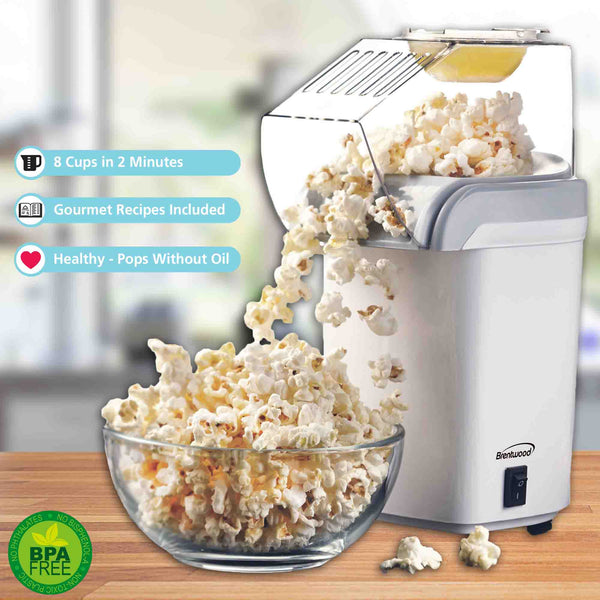 Brentwood PC-486W 8-Cup Hot Air Popcorn Maker, White - Brentwood
