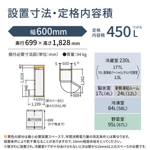 パナソニック 冷蔵庫 450L 左開き 5ドア 幅60cm パーシャル半解凍
