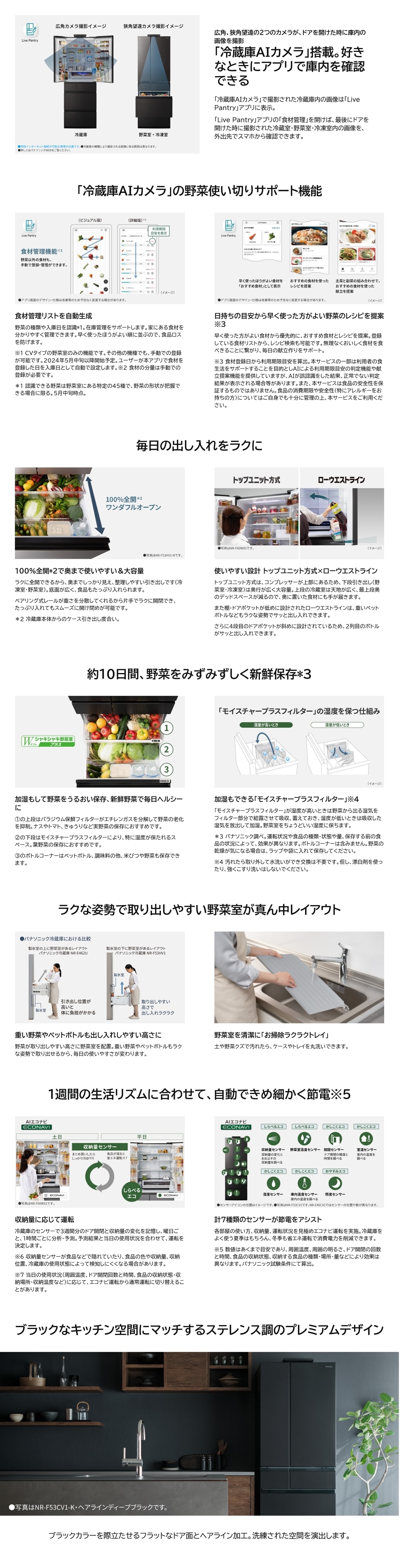 パナソニック 冷蔵庫 457L 右開き 5ドア 幅60cm 冷蔵庫AIカメラ