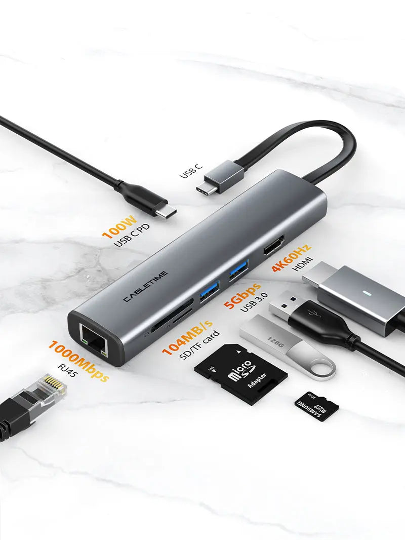 CABLETIME Slim 7-in-1 USB C Hub for Macbook Pro
