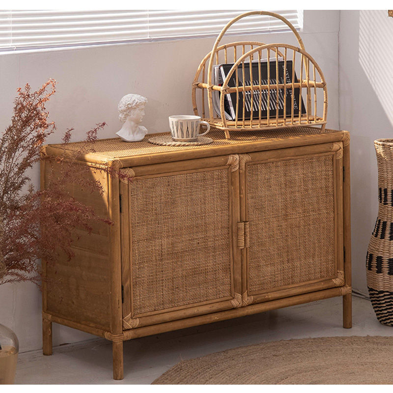 キャビネット ローボード タンス ラタン 収納 レトロ リビング
