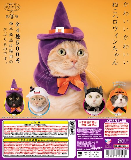 魔女やカボチャに変身！猫のかぶりものシリーズにハロウィンが登場