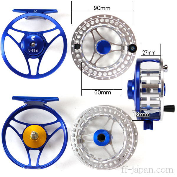 イオ】フライリール #5/6 ブルー&シルバー アルミマシンカット | ff-japan