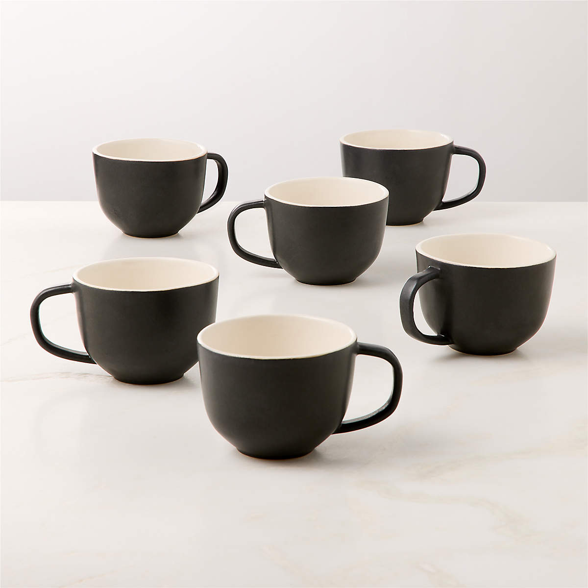 Barchan Black and Warm White Stoneware Mugs Set of 6 by Kravitz
