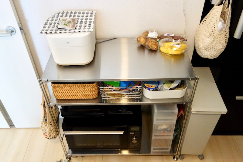 狭いキッチン】無印良品のステンレスユニットシェルフを棚として使っ