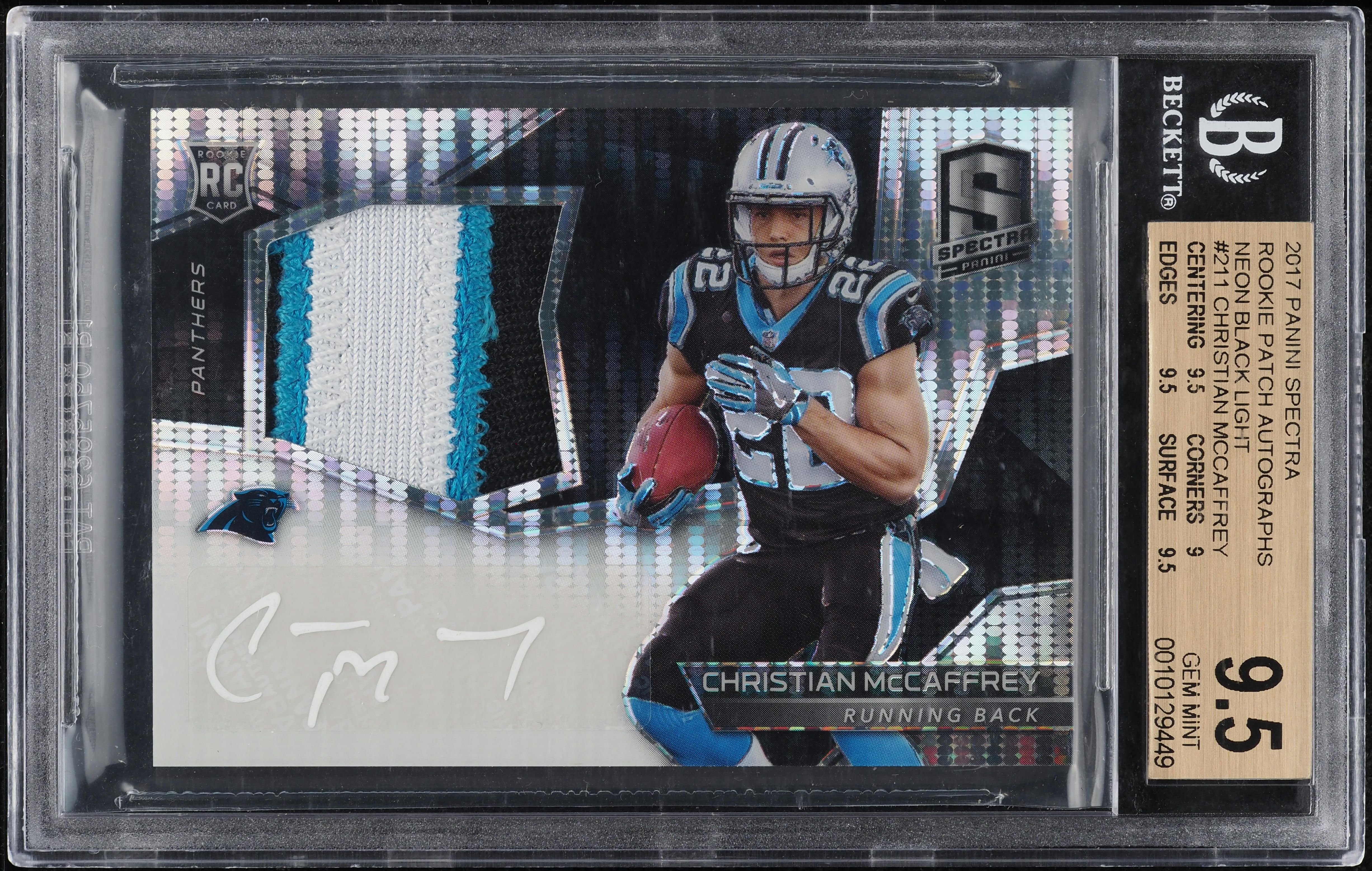 2017 Panini Spectra Neon Black Christian McCaffrey RC PATCH AUTO