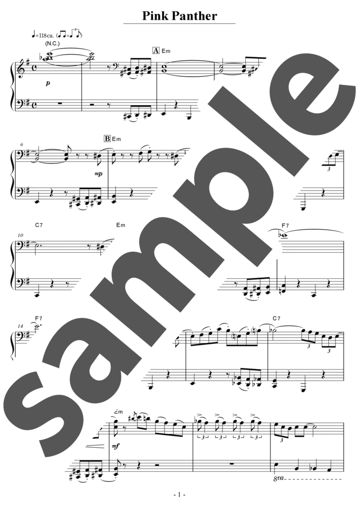 ピアノ楽譜】ピンクパンサーのテーマ / Henry Mancini（ソロ / 中級）