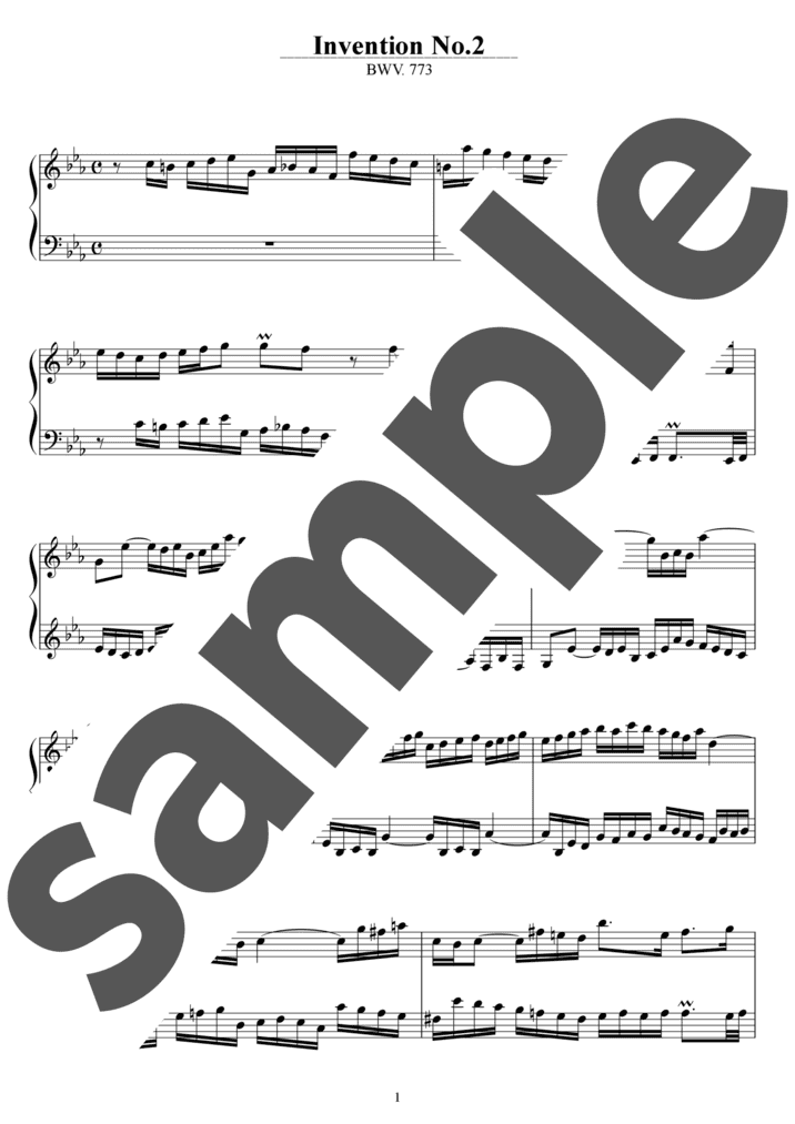 ピアノ楽譜】インベンション第3番 / J.S.Bach（ソロ / 初中級）