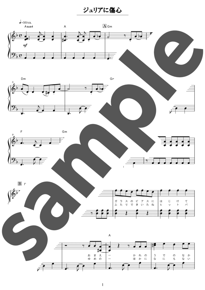 ピアノ楽譜】DIAMONDS / プリンセス プリンセス（ソロ / 初級）