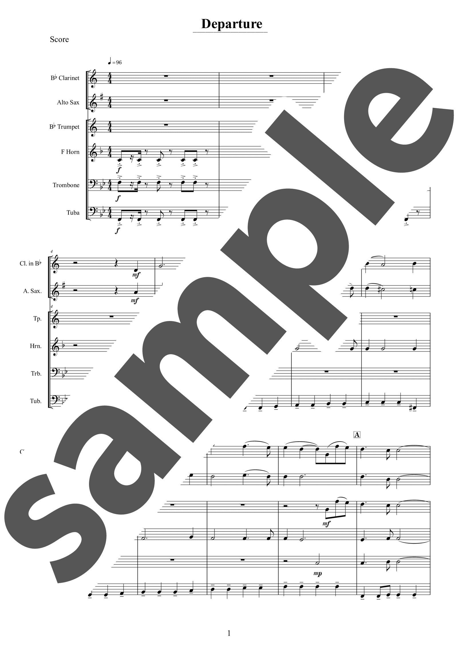 吹奏楽譜】Departure / 佐藤直紀（混合6重奏 / グレード4）