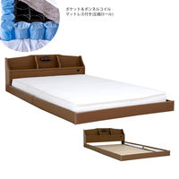 友澤木工 デザイン フロアベッド（棚 照明 コンセント付） セミダブル