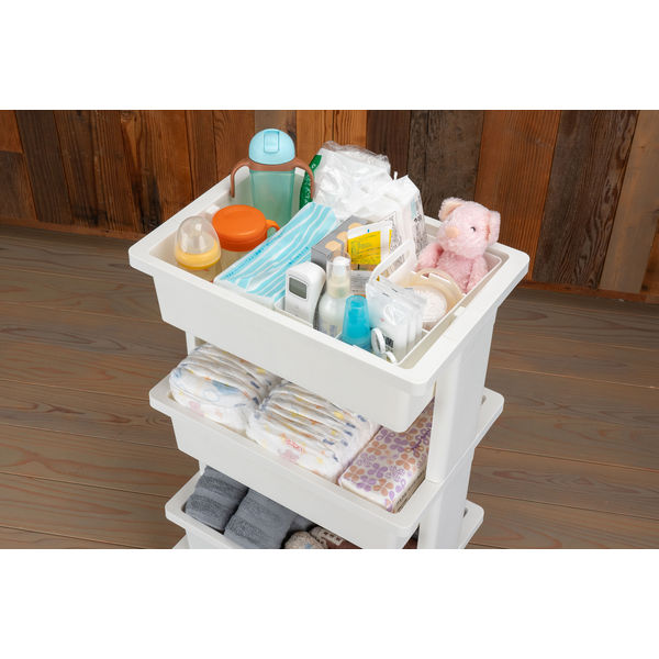 JEJアステージ リセスタイル モバイルワゴン3段 ホワイト 幅450×奥行