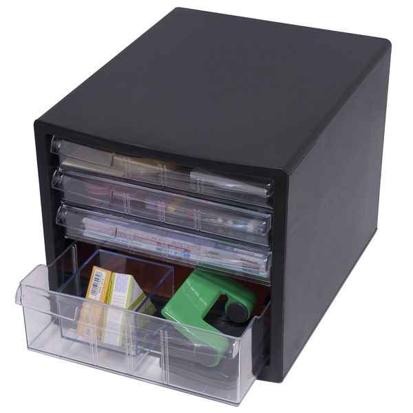 ナカバヤシ 仕切り対応レターケース A4 浅型3段、深型1段 黒 A4E‐S4B