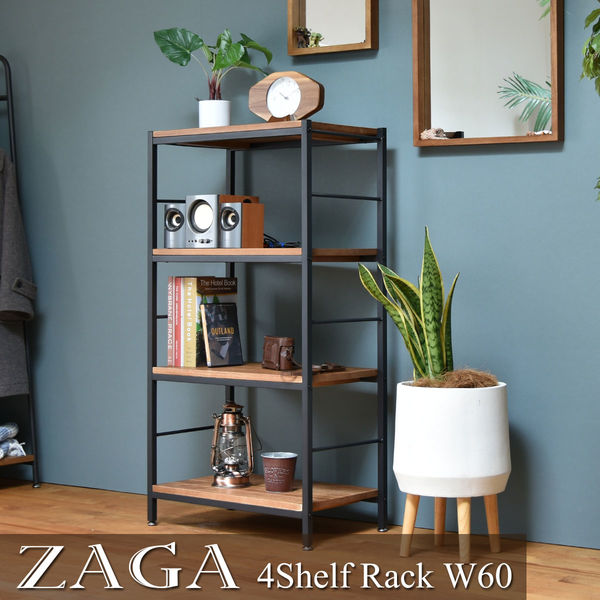B.Bファニシング ZAGA 天然木棚板ラック 幅600x奥行350x高さ1160mm