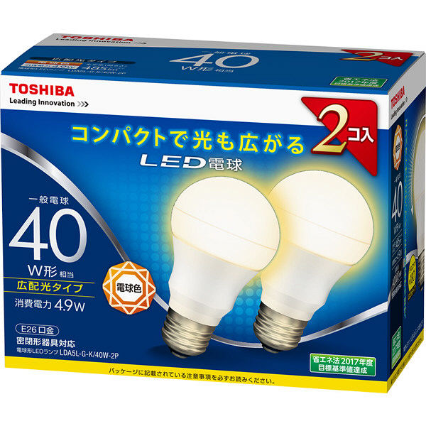 東芝 LED広配光40W電球色2個パック LDA5L-G-K/40W-2P（直送品） - アスクル