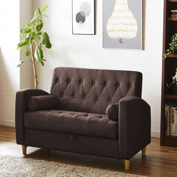 後藤家具物産 2Pソファ ブラウン 二人掛 北欧風 座面下収納庫付