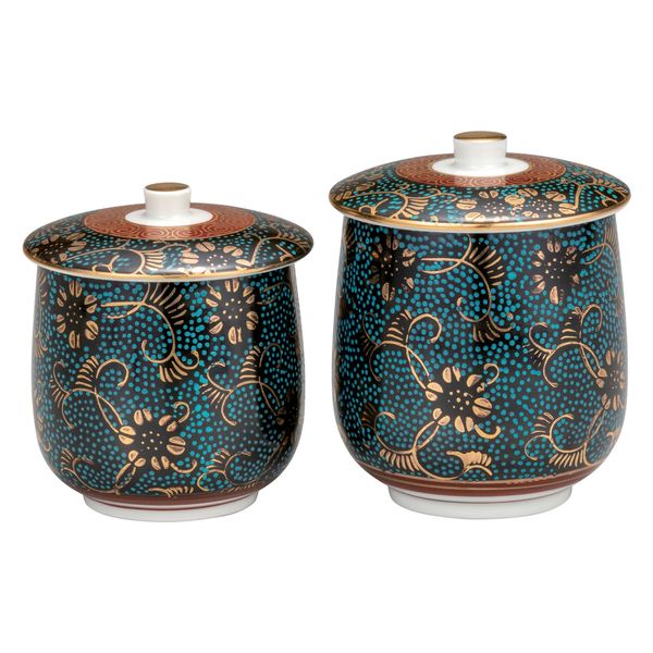 伊野正峰 日本の伝統工芸品【九谷焼】 蓋付組湯呑 青粒鉄仙 (K9-808